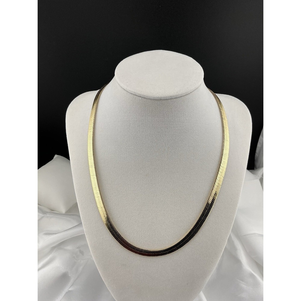 Gold Yellow Gold Plated Herringbone Chain Necklace with Lobster Closure